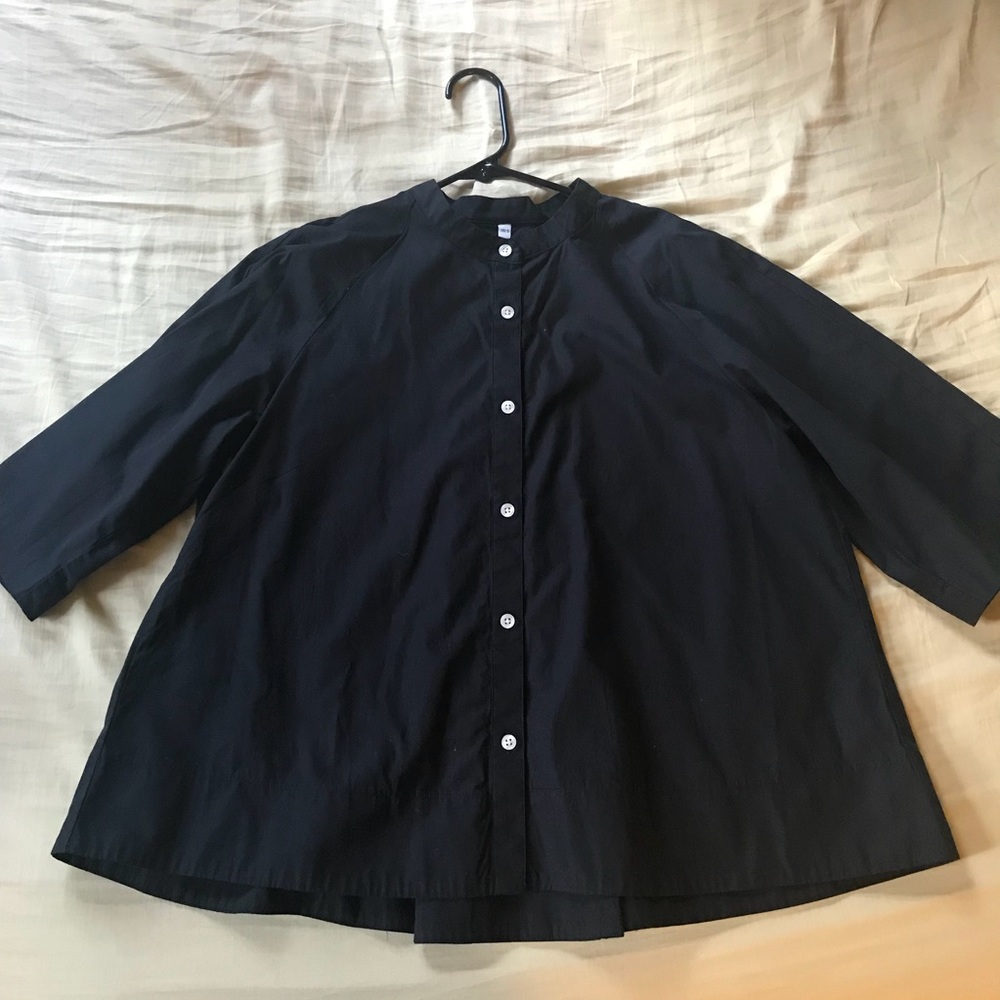 Organic Cotton Washed Stand Collar Shirt Buttons